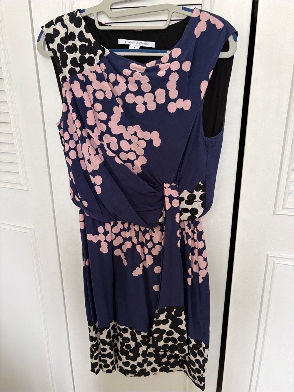 Diane Von Furstenberg Navy Dress with Pink Dot Print